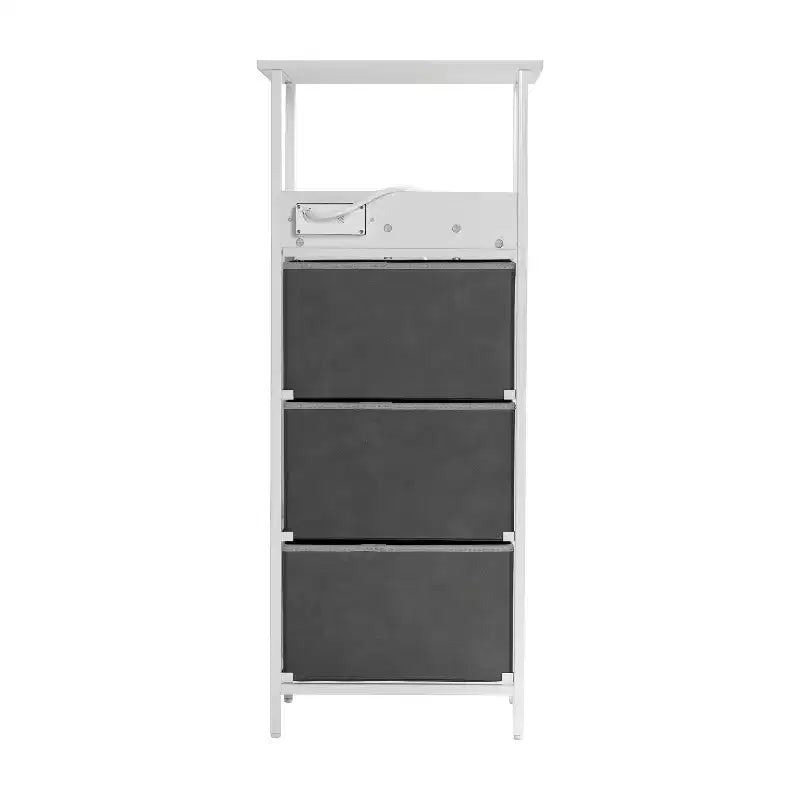 3-Drawer Nightstand with Charging Station, 2 USB Ports and 1 Outlet, Metal Frame, Engineered Wood Top
