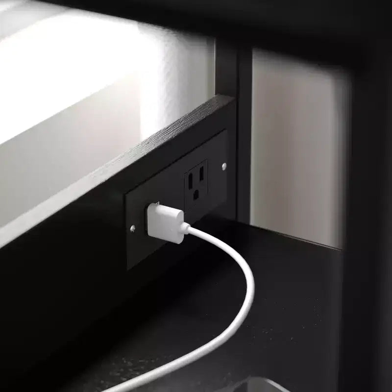 3-Drawer Nightstand with Charging Station, 2 USB Ports and 1 Outlet, Metal Frame, Engineered Wood Top