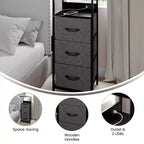 3-Drawer Nightstand with Charging Station, 2 USB Ports and 1 Outlet, Metal Frame, Engineered Wood Top