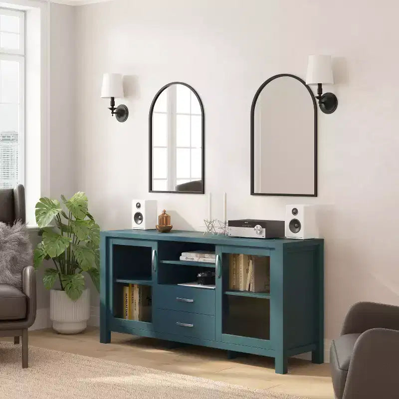 Modern Buffet Sideboard Storage Cabinet with Glass Doors and Drawers