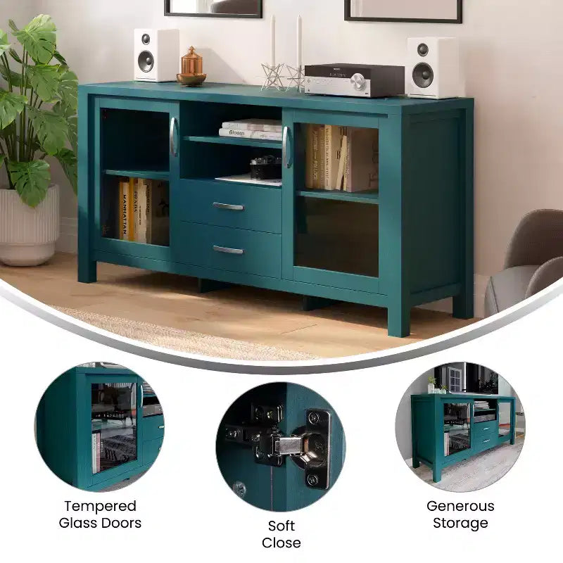 Modern Buffet Sideboard Storage Cabinet with Glass Doors and Drawers