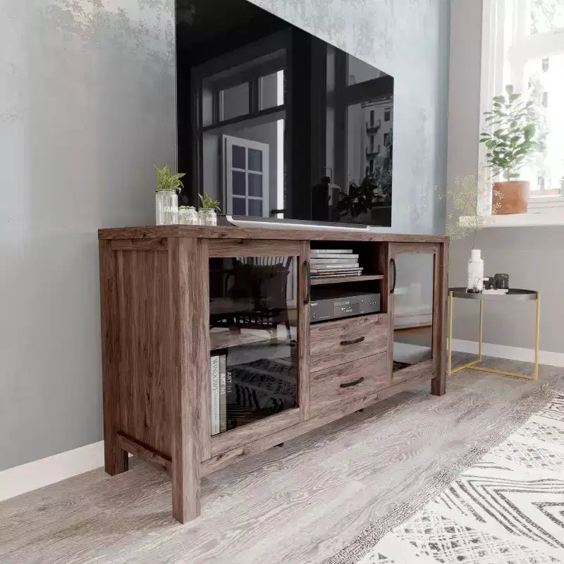 Modern Buffet Sideboard Storage Cabinet with Glass Doors and Drawers