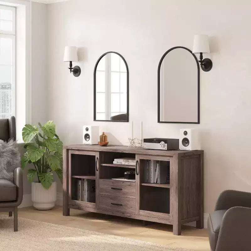 Modern Buffet Sideboard Storage Cabinet with Glass Doors and Drawers