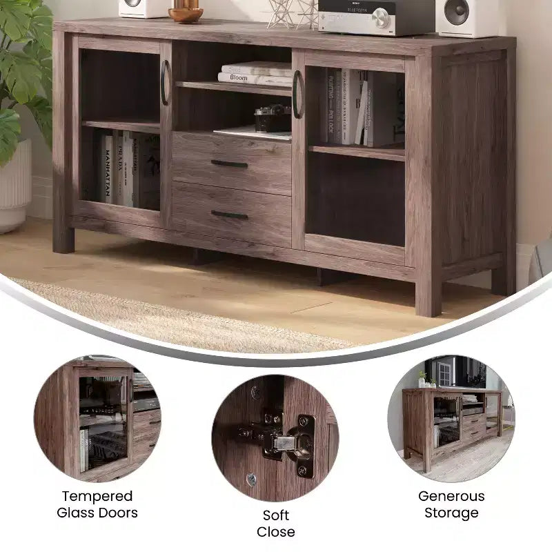 Modern Buffet Sideboard Storage Cabinet with Glass Doors and Drawers