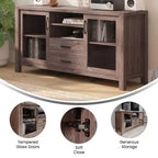 Modern Buffet Sideboard Storage Cabinet with Glass Doors and Drawers