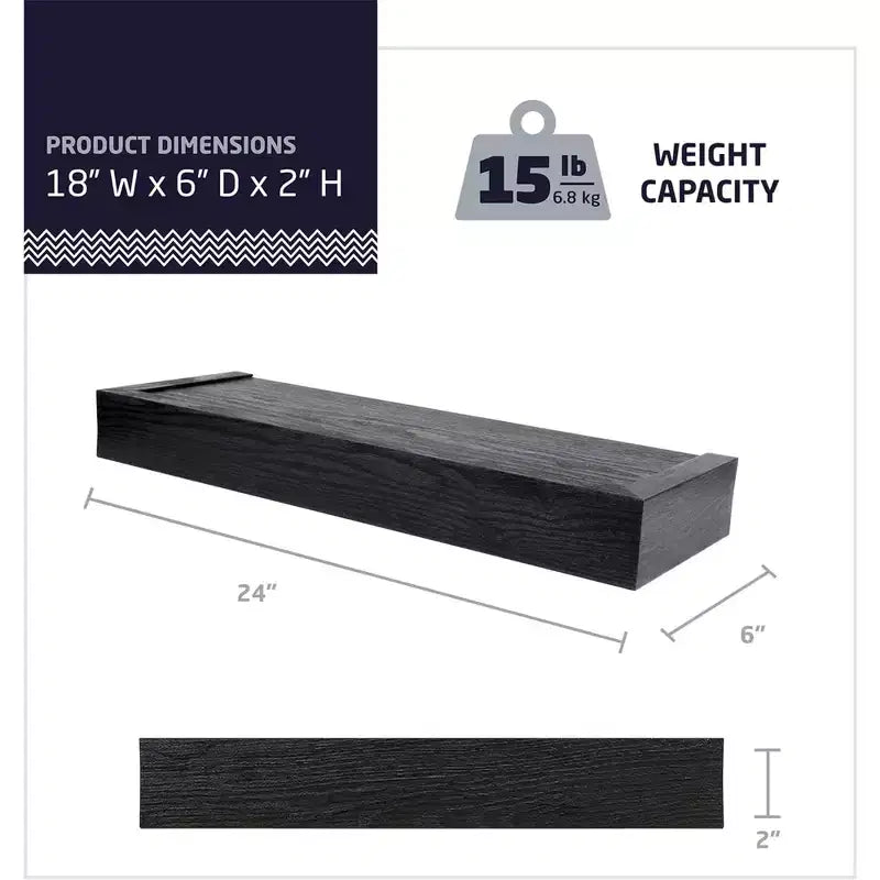 18 Inch Modern Floating Shelf, 2-Pack, Black