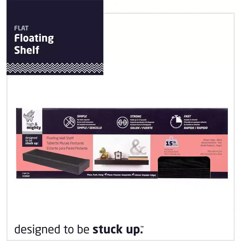 18 Inch Modern Floating Shelf, 2-Pack, Black