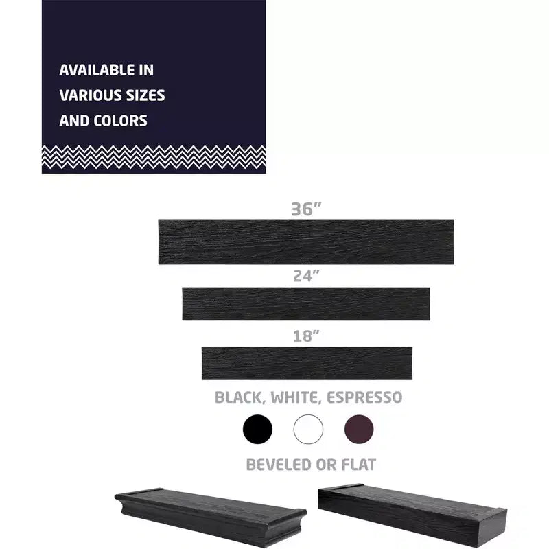 18 Inch Modern Floating Shelf, 2-Pack, Black