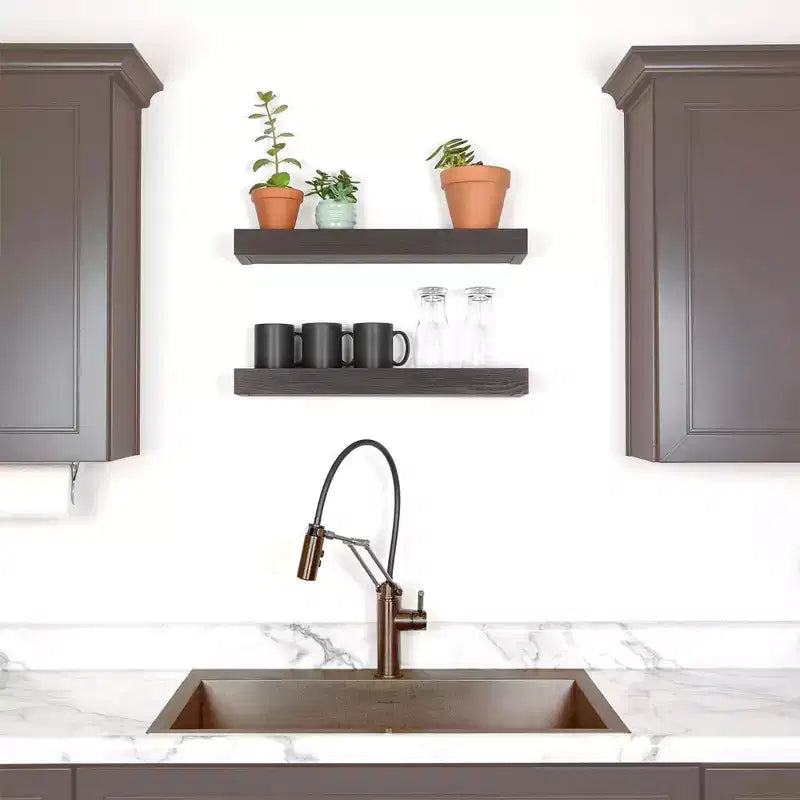 18 Inch Modern Floating Shelf, 2-Pack, Black
