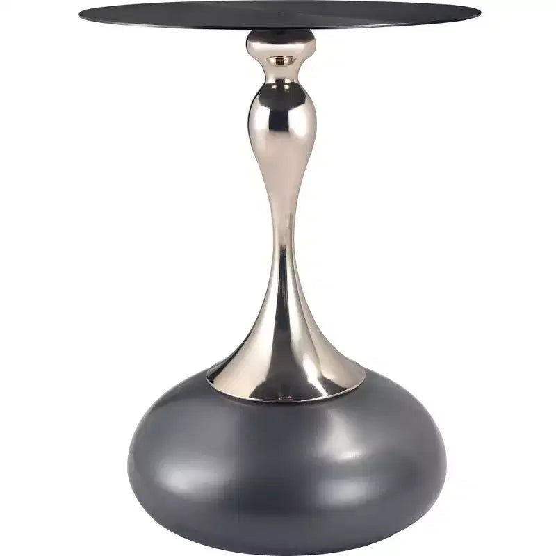 Modern Pedestal End Table - Black Stainless Steel Accent Table
