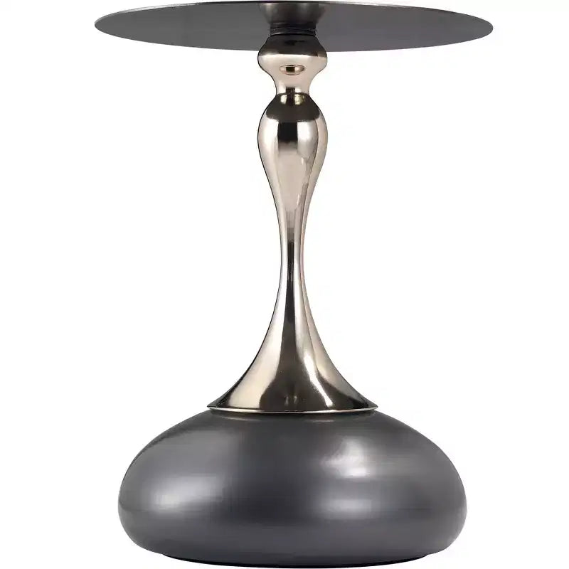 Modern Pedestal End Table - Black Stainless Steel Accent Table