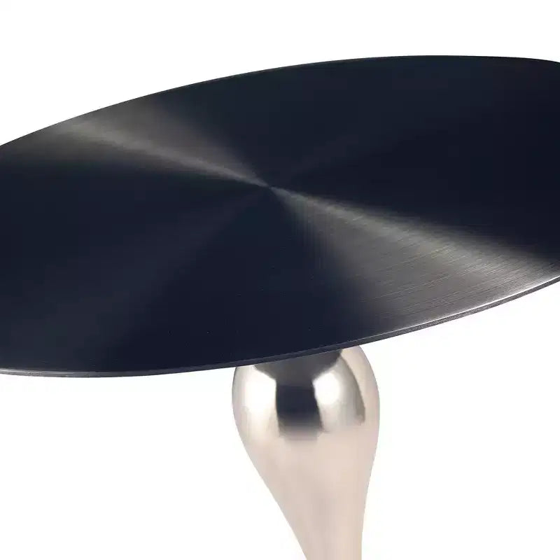 Modern Pedestal End Table - Black Stainless Steel Accent Table