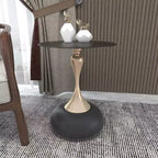 Modern Pedestal End Table - Black Stainless Steel Accent Table