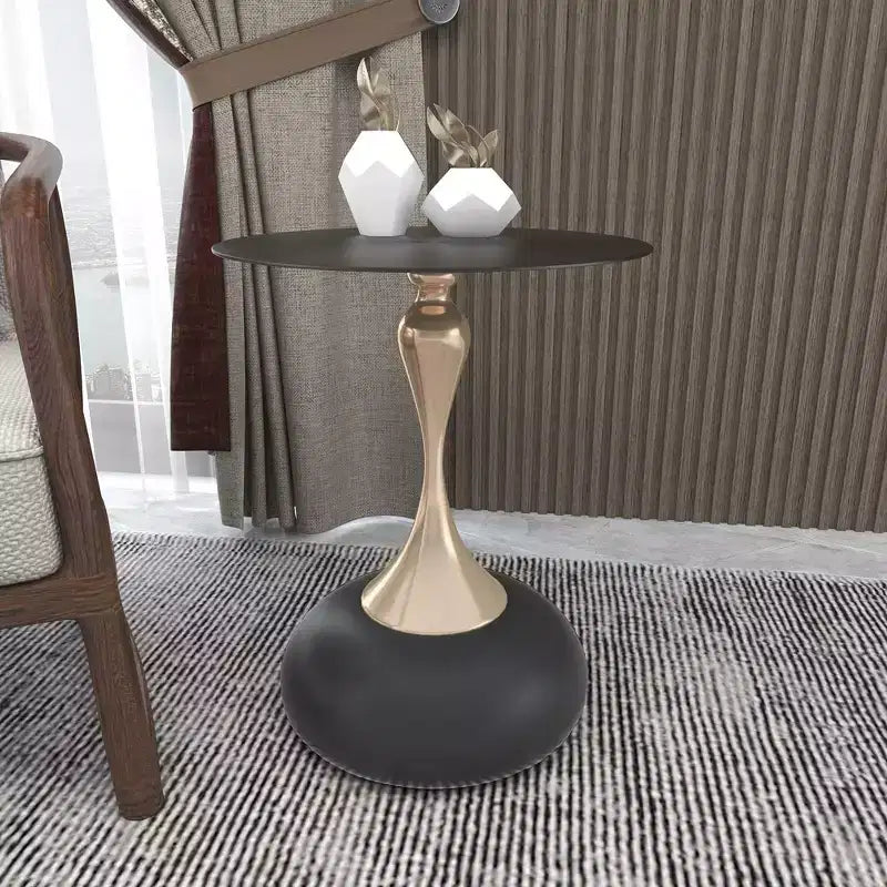 Modern Pedestal End Table - Black Stainless Steel Accent Table