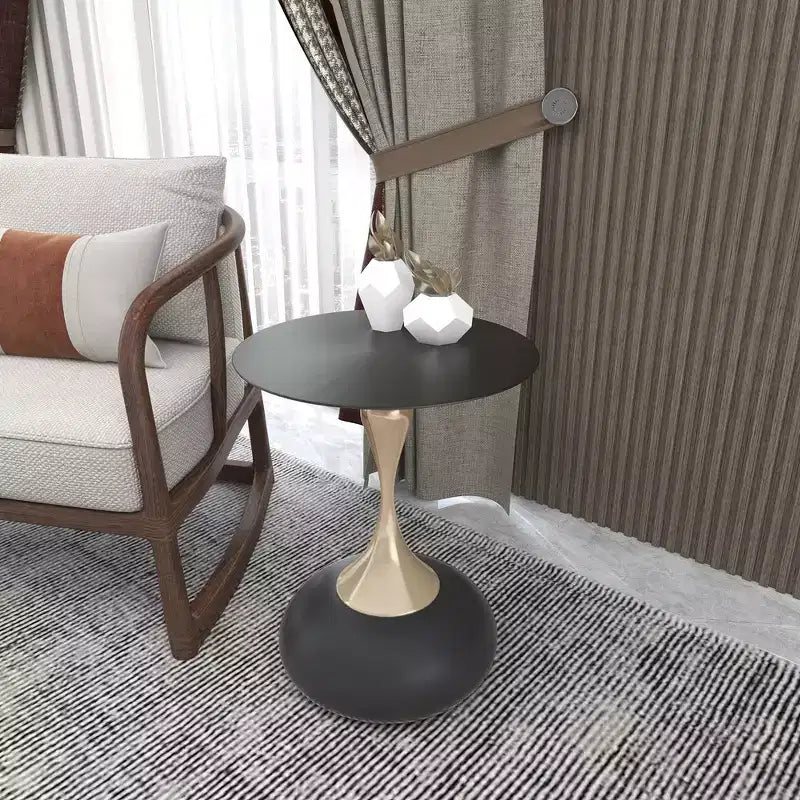 Modern Pedestal End Table - Black Stainless Steel Accent Table