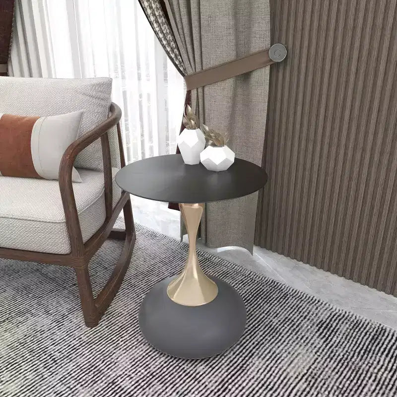 Modern Pedestal End Table - Black Stainless Steel Accent Table