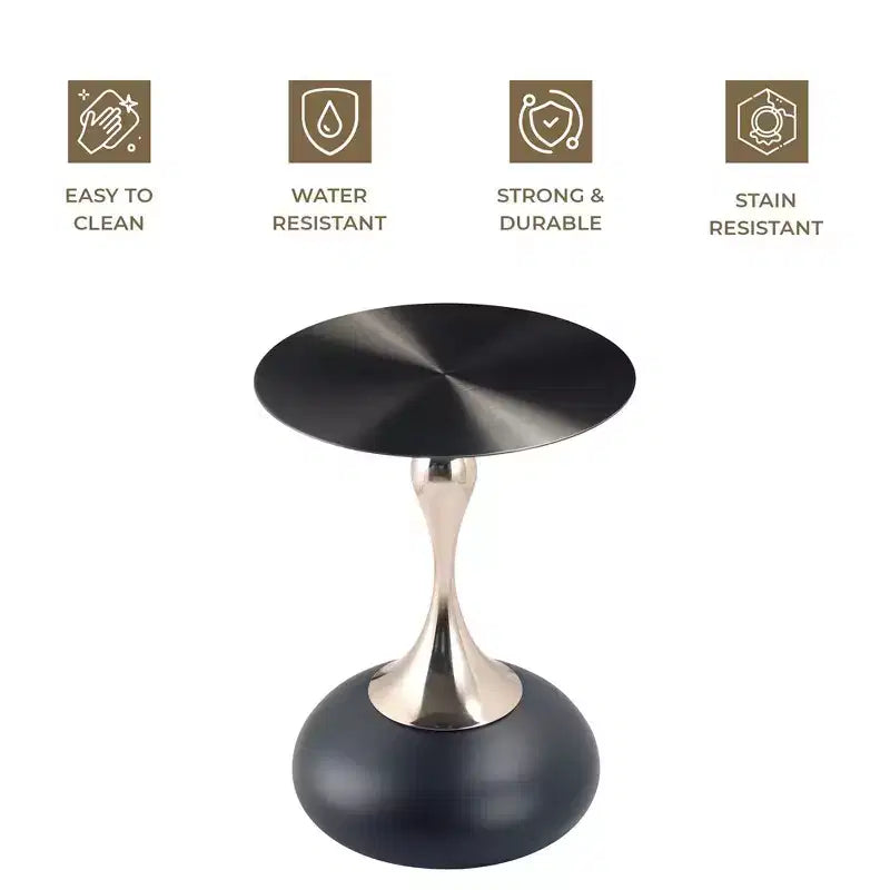 Modern Pedestal End Table - Black Stainless Steel Accent Table