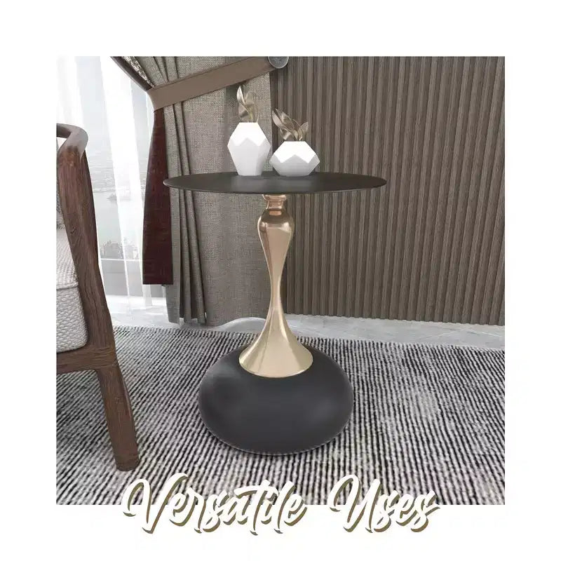 Modern Pedestal End Table - Black Stainless Steel Accent Table