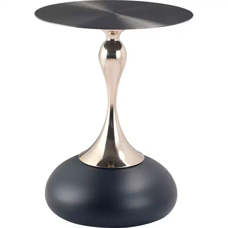 Modern Pedestal End Table - Black Stainless Steel Accent Table