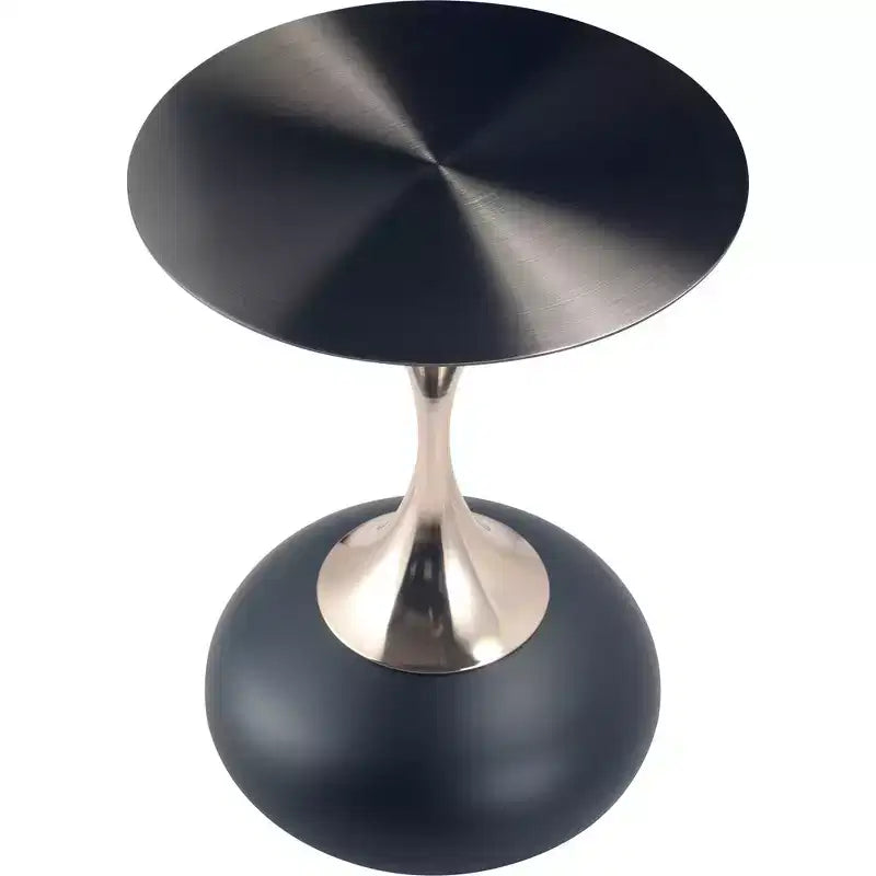Modern Pedestal End Table - Black Stainless Steel Accent Table