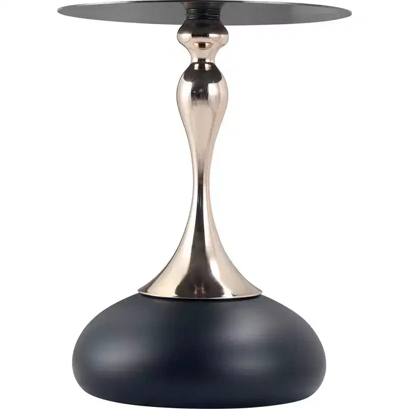 Modern Pedestal End Table - Black Stainless Steel Accent Table