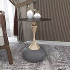 Modern Pedestal End Table - Black Stainless Steel Accent Table