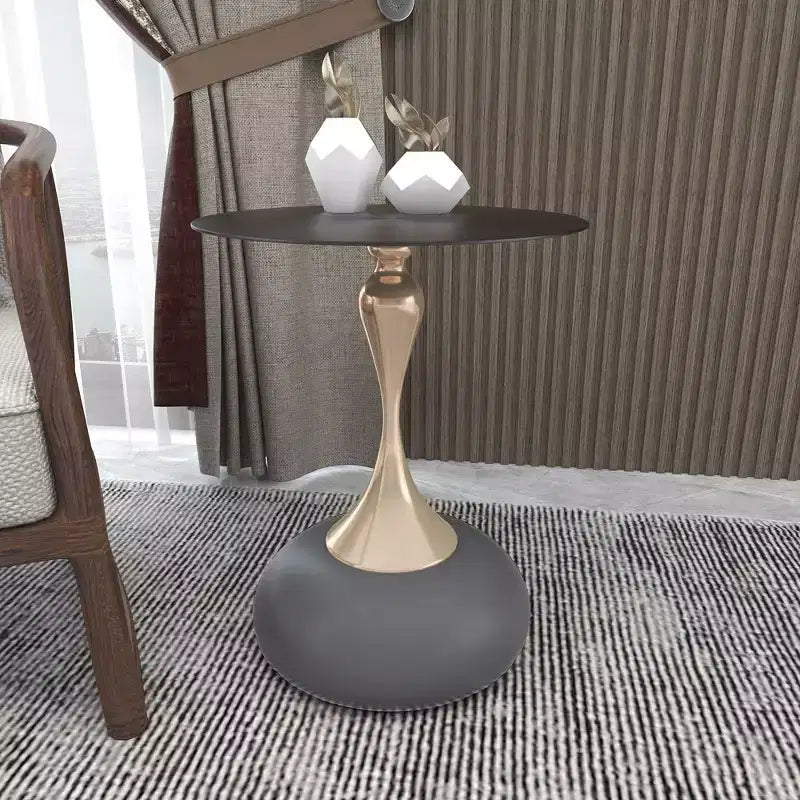 Modern Pedestal End Table - Black Stainless Steel Accent Table