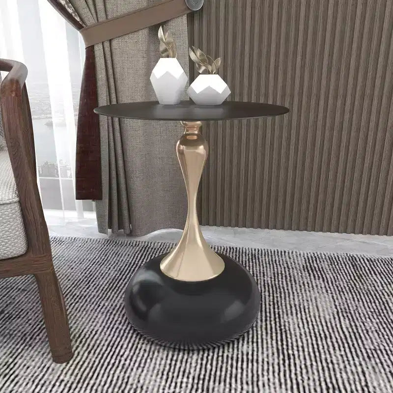 Modern Pedestal End Table - Black Stainless Steel Accent Table