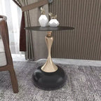 Modern Pedestal End Table - Black Stainless Steel Accent Table