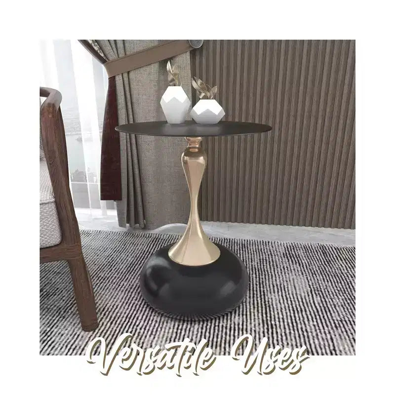 Modern Pedestal End Table - Black Stainless Steel Accent Table