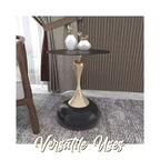 Modern Pedestal End Table - Black Stainless Steel Accent Table