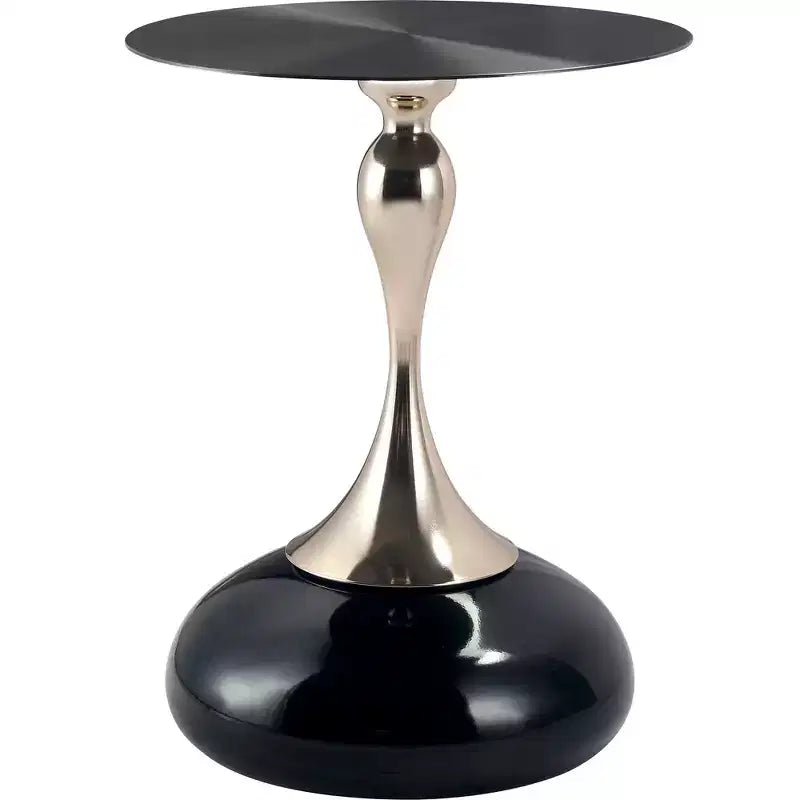 Modern Pedestal End Table - Black Stainless Steel Accent Table