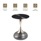 Modern Pedestal End Table - Black Stainless Steel Accent Table