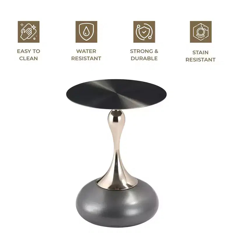 Modern Pedestal End Table - Black Stainless Steel Accent Table
