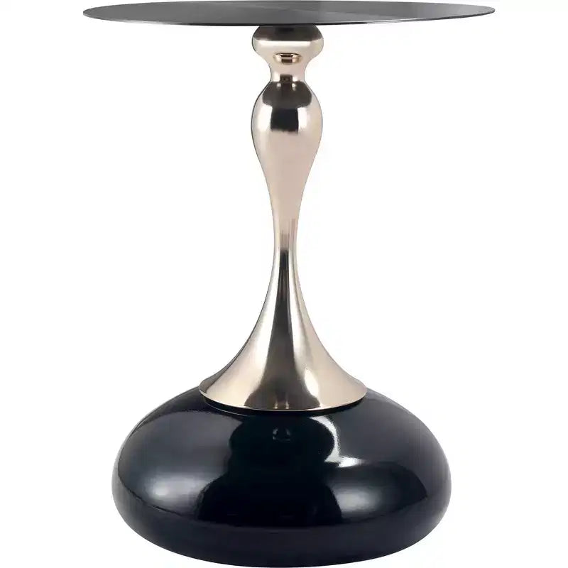 Modern Pedestal End Table - Black Stainless Steel Accent Table