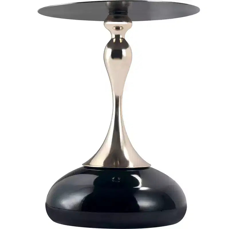Modern Pedestal End Table - Black Stainless Steel Accent Table