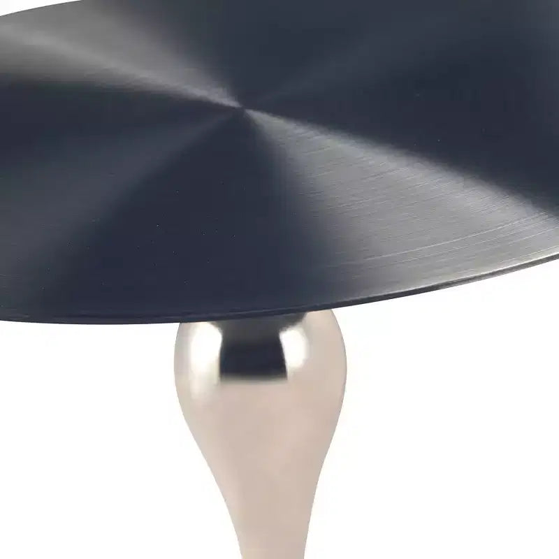 Modern Pedestal End Table - Black Stainless Steel Accent Table