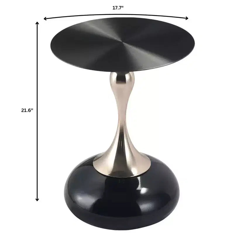 Modern Pedestal End Table - Black Stainless Steel Accent Table