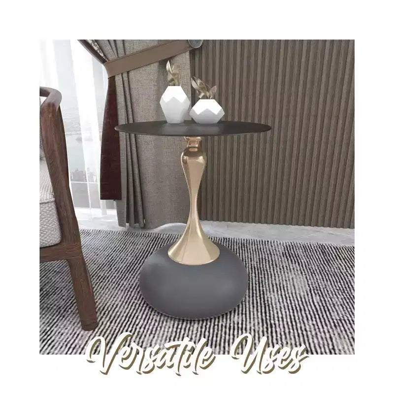 Modern Pedestal End Table - Black Stainless Steel Accent Table
