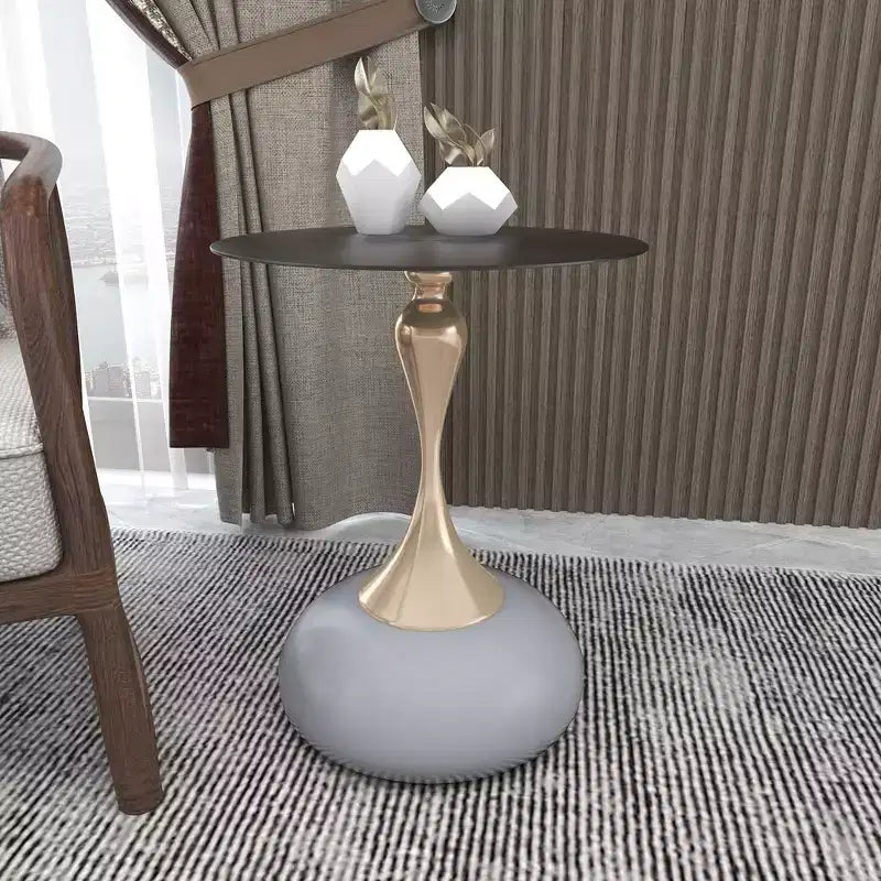 Modern Pedestal End Table - Black Stainless Steel Accent Table