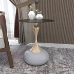 Modern Pedestal End Table - Black Stainless Steel Accent Table