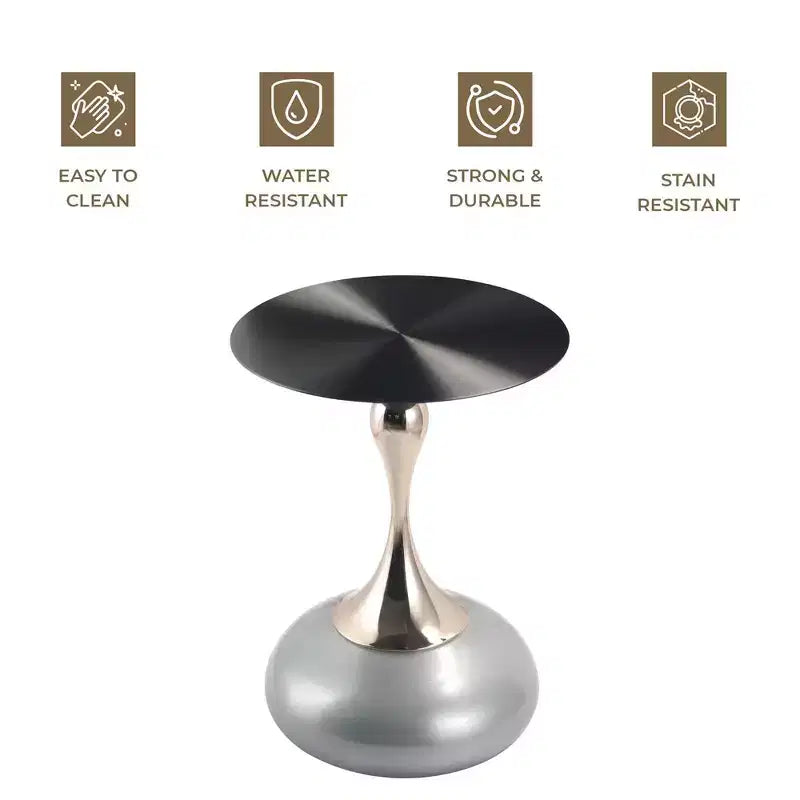 Modern Pedestal End Table - Black Stainless Steel Accent Table