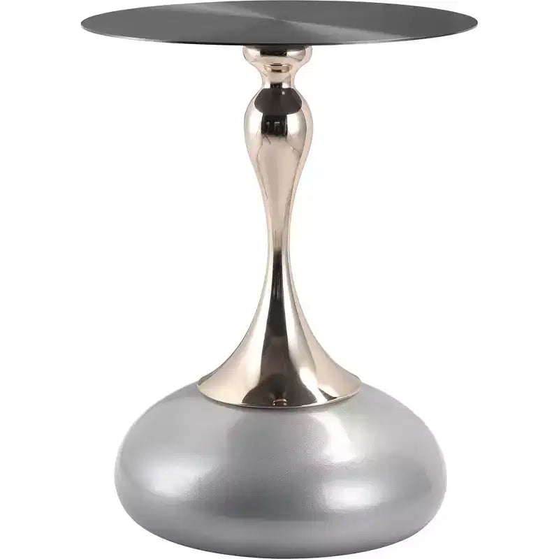 Modern Pedestal End Table - Black Stainless Steel Accent Table