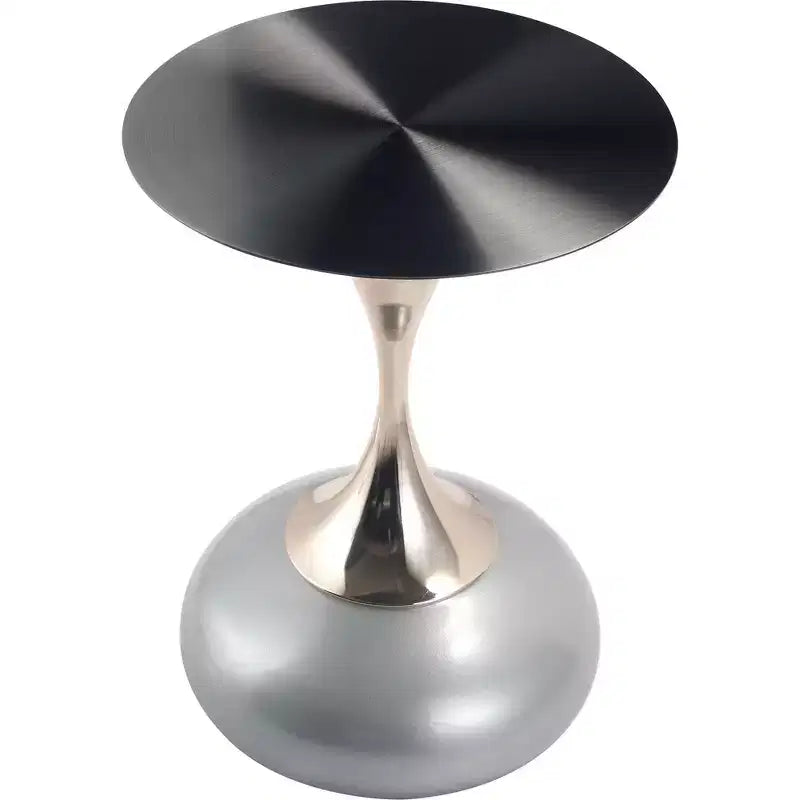 Modern Pedestal End Table - Black Stainless Steel Accent Table