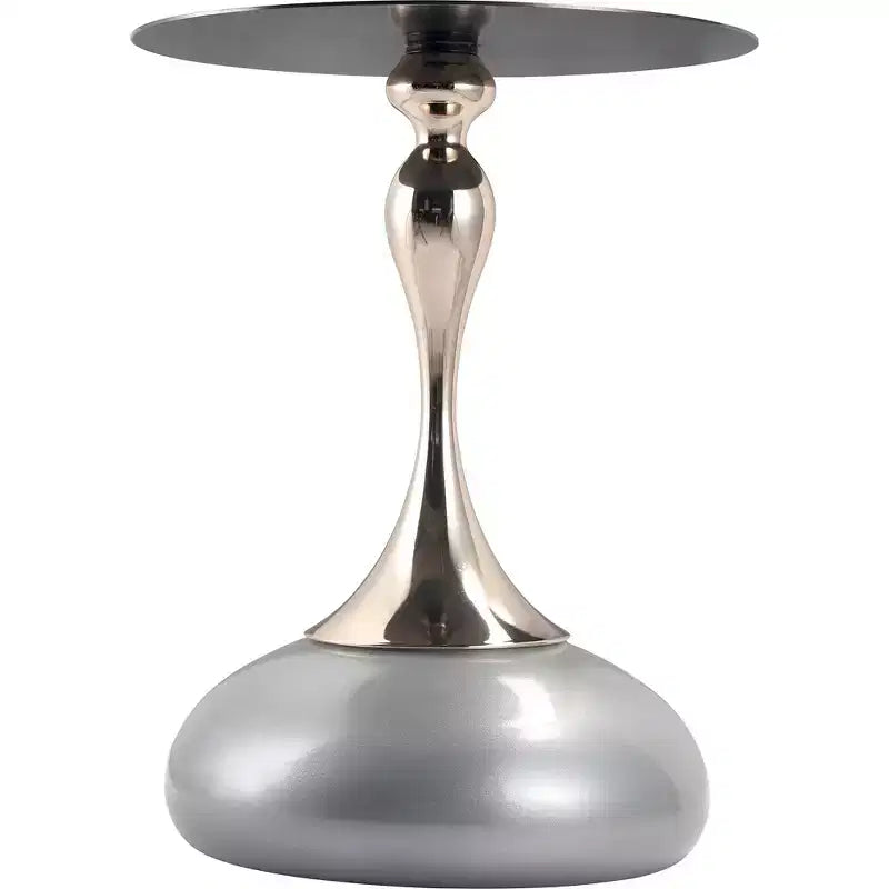 Modern Pedestal End Table - Black Stainless Steel Accent Table