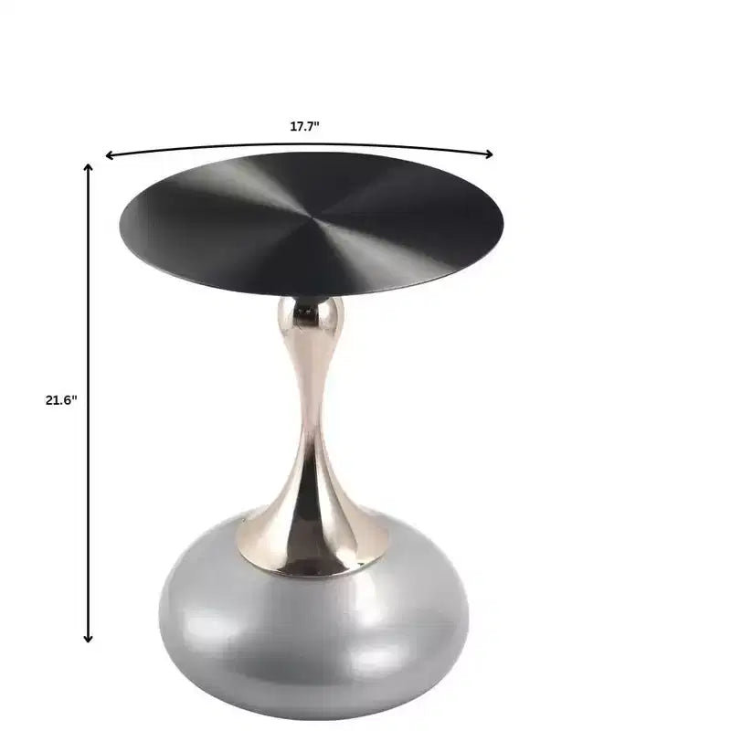 Modern Pedestal End Table - Black Stainless Steel Accent Table