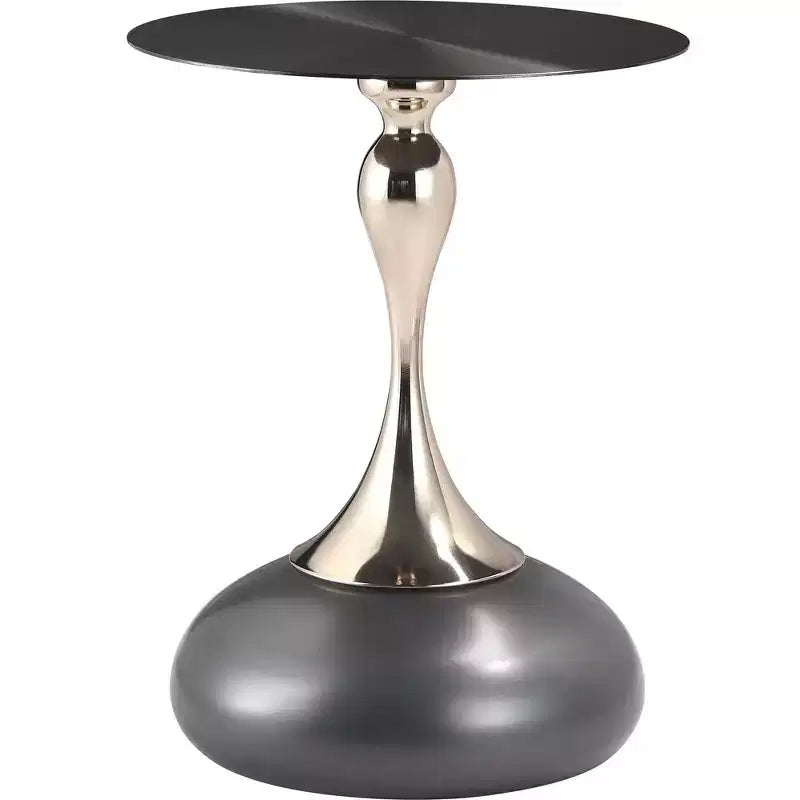 Modern Pedestal End Table - Black Stainless Steel Accent Table