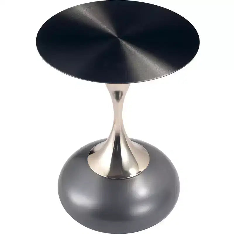 Modern Pedestal End Table - Black Stainless Steel Accent Table