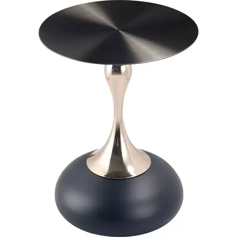 Modern Pedestal End Table - Black Stainless Steel Accent Table