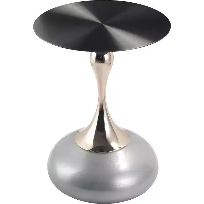 Modern Pedestal End Table - Black Stainless Steel Accent Table